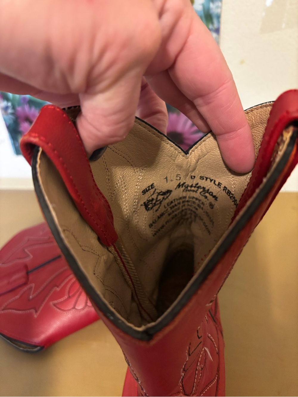 Kids Red Western Cowboy Boots with Stitched Detailing - Picture 8 of 9